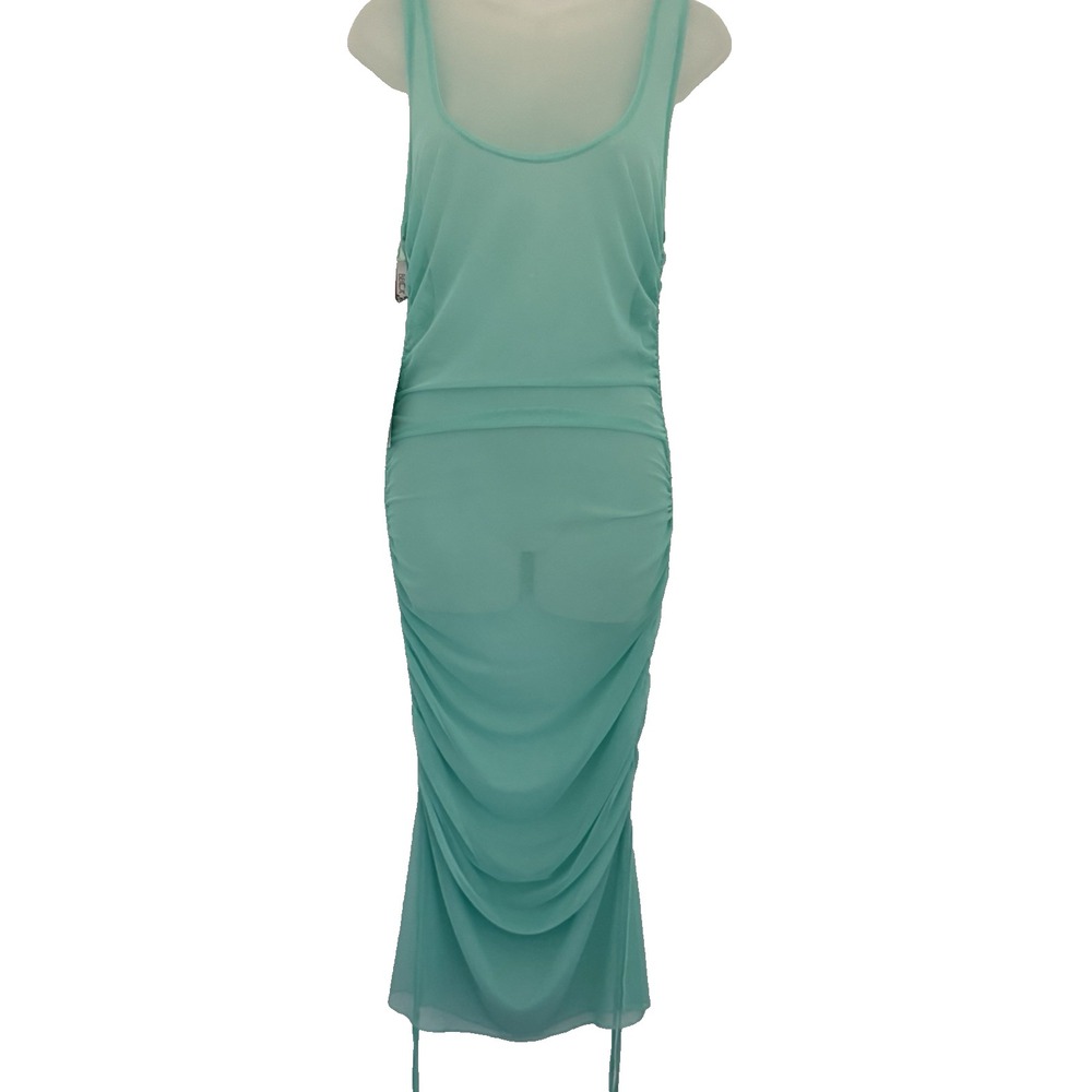 BECCA Cover Up Womens L Green Ruch Swimsit Midi Slip Shirred Dress Preppy NEW